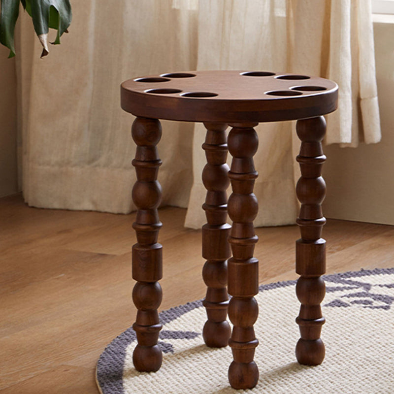 Sleek Contemporary Retro Rubberwood Round Stackable Low Stool for Living Room