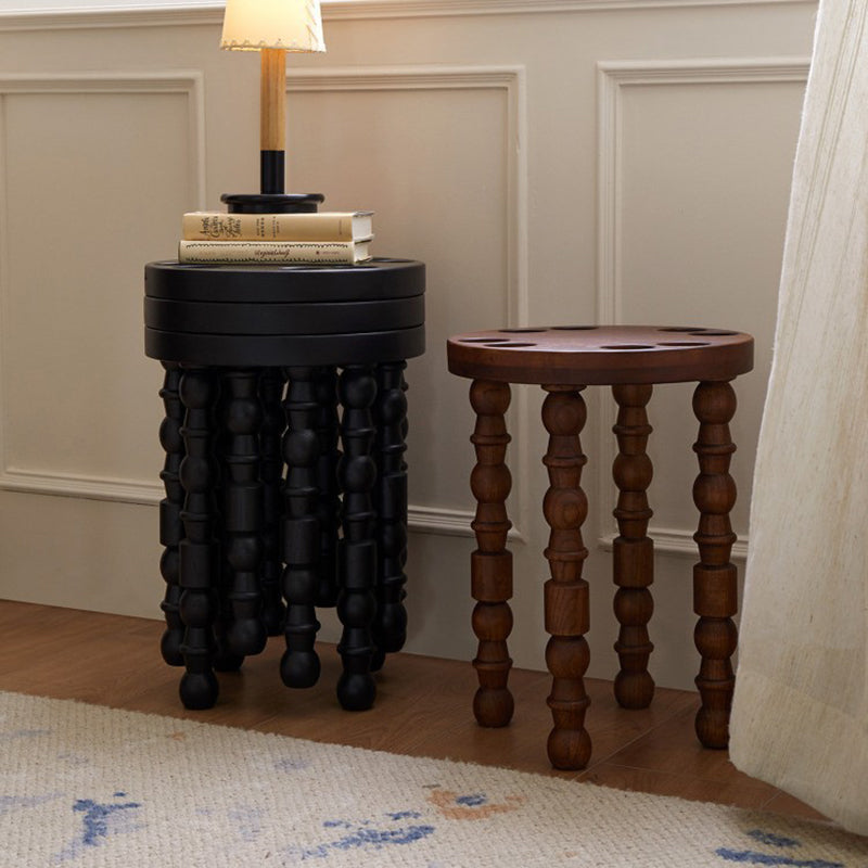 Sleek Contemporary Retro Rubberwood Round Stackable Low Stool for Living Room