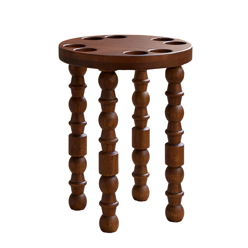 Sleek Contemporary Retro Rubberwood Round Stackable Low Stool for Living Room