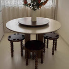 Sleek Contemporary Retro Rubberwood Round Stackable Low Stool for Living Room