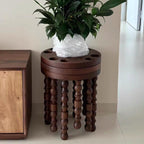Sleek Contemporary Retro Rubberwood Round Stackable Low Stool for Living Room