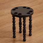 Sleek Contemporary Retro Rubberwood Round Stackable Low Stool for Living Room