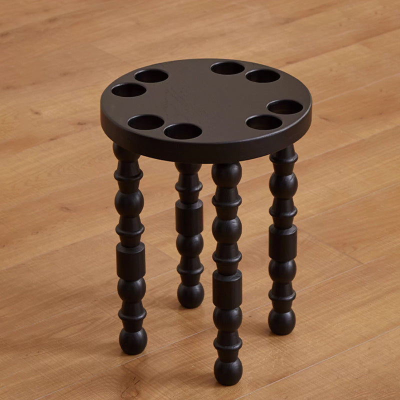 Sleek Contemporary Retro Rubberwood Round Stackable Low Stool for Living Room