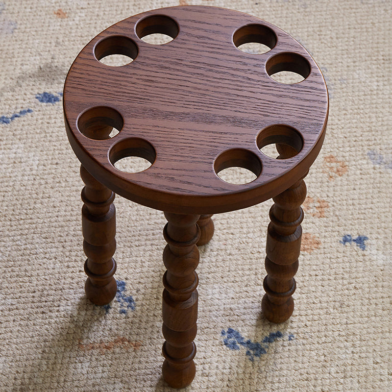 Sleek Contemporary Retro Rubberwood Round Stackable Low Stool for Living Room