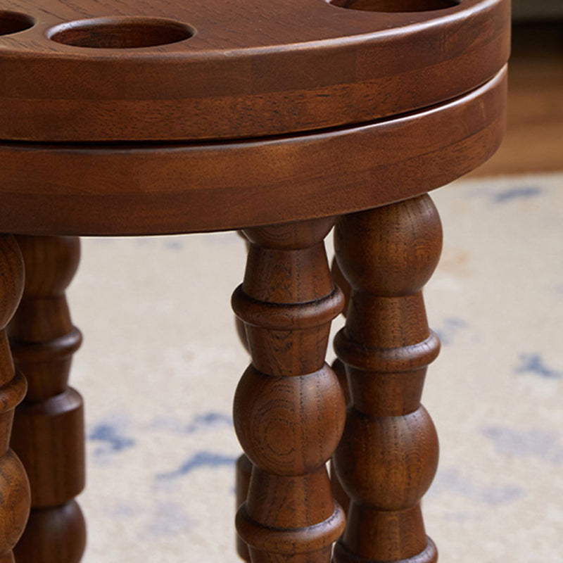 Sleek Contemporary Retro Rubberwood Round Stackable Low Stool for Living Room