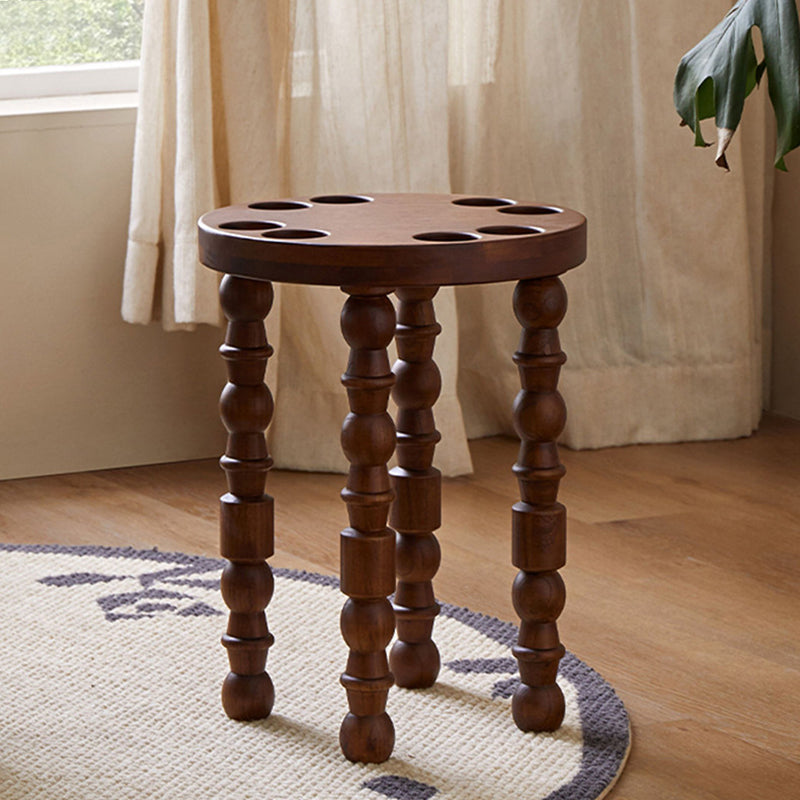 Sleek Contemporary Retro Rubberwood Round Stackable Low Stool for Living Room