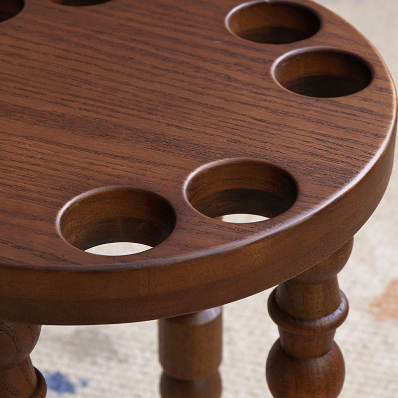 Sleek Contemporary Retro Rubberwood Round Stackable Low Stool for Living Room