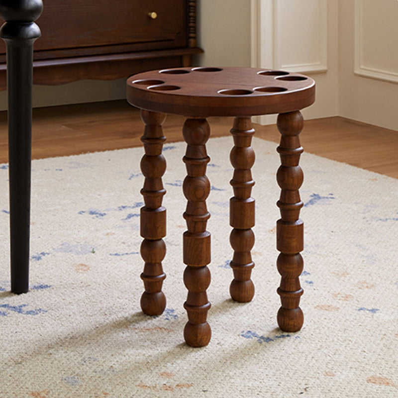 Sleek Contemporary Retro Rubberwood Round Stackable Low Stool for Living Room