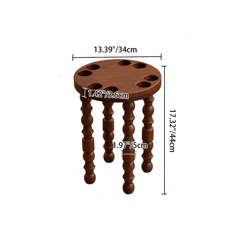 Sleek Contemporary Retro Rubberwood Round Stackable Low Stool for Living Room