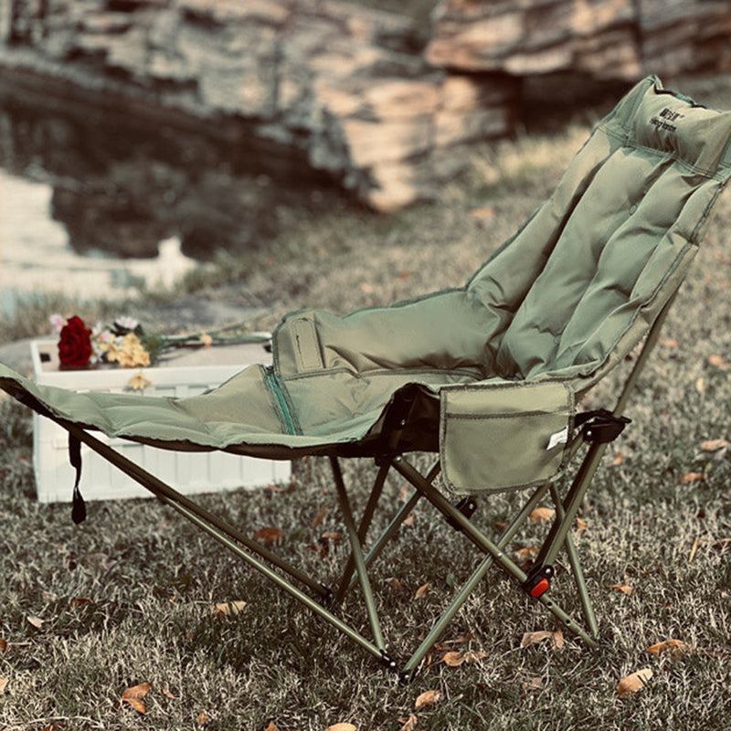 Moon Foldable Camping Recliner with Footrest & Backrest – Modern Minimalist Fabric & Carbon Steel Frame for Outdoor Patio