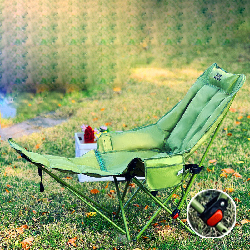 Moon Foldable Camping Recliner with Footrest & Backrest – Modern Minimalist Fabric & Carbon Steel Frame for Outdoor Patio