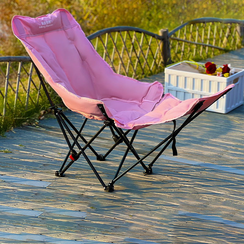 Moon Foldable Camping Recliner with Footrest & Backrest – Modern Minimalist Fabric & Carbon Steel Frame for Outdoor Patio