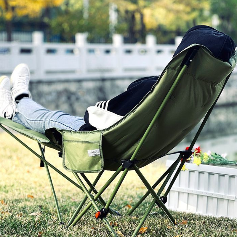 Moon Foldable Camping Recliner with Footrest & Backrest – Modern Minimalist Fabric & Carbon Steel Frame for Outdoor Patio