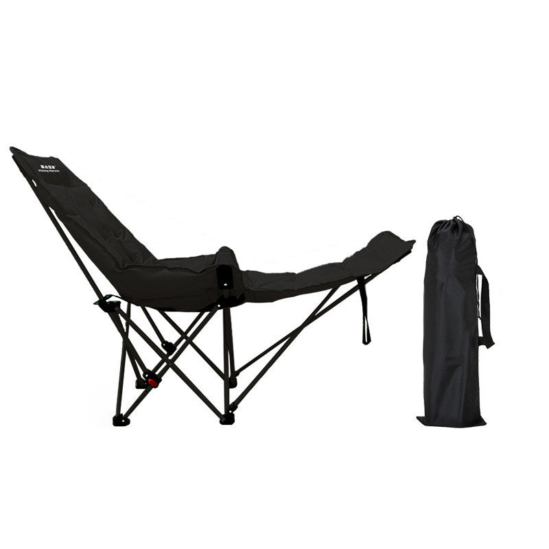 Moon Foldable Camping Recliner with Footrest & Backrest – Modern Minimalist Fabric & Carbon Steel Frame for Outdoor Patio