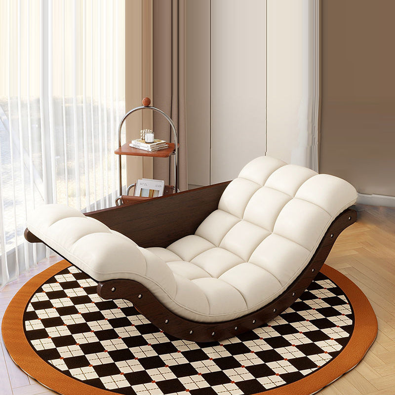 Contemporary Nordic Faux Leather Cotton-Linen & HDF Moon Boat Rocking Chair Recliner With Backrest For Living Room & Bedroom
