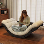 Mecedora Reclinable Nórdica Contemporánea Moon Boat con Respaldo de Piel Sintética, Algodón-Lino y HDF para Salón y Dormitorio