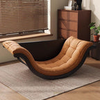 Mecedora Reclinable Nórdica Contemporánea Moon Boat con Respaldo de Piel Sintética, Algodón-Lino y HDF para Salón y Dormitorio
