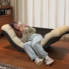 Mecedora Reclinable Nórdica Contemporánea Moon Boat con Respaldo de Piel Sintética, Algodón-Lino y HDF para Salón y Dormitorio