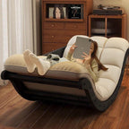 Mecedora Reclinable Nórdica Contemporánea Moon Boat con Respaldo de Piel Sintética, Algodón-Lino y HDF para Salón y Dormitorio