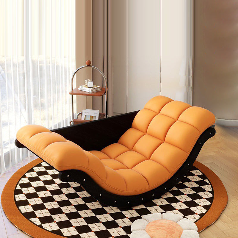 Contemporary Nordic Faux Leather Cotton-Linen & HDF Moon Boat Rocking Chair Recliner With Backrest For Living Room & Bedroom