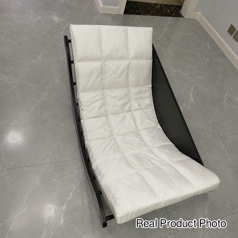 Mecedora Reclinable Nórdica Contemporánea Moon Boat con Respaldo de Piel Sintética, Algodón-Lino y HDF para Salón y Dormitorio