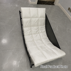 Mecedora Reclinable Nórdica Contemporánea Moon Boat con Respaldo de Piel Sintética, Algodón-Lino y HDF para Salón y Dormitorio