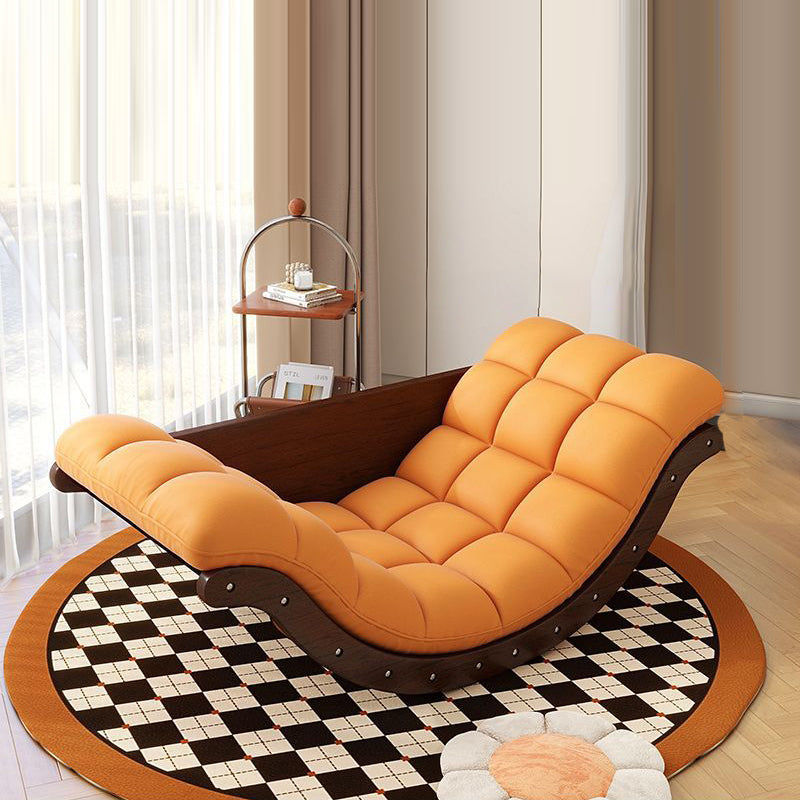Contemporary Nordic Faux Leather Cotton-Linen & HDF Moon Boat Rocking Chair Recliner With Backrest For Living Room & Bedroom