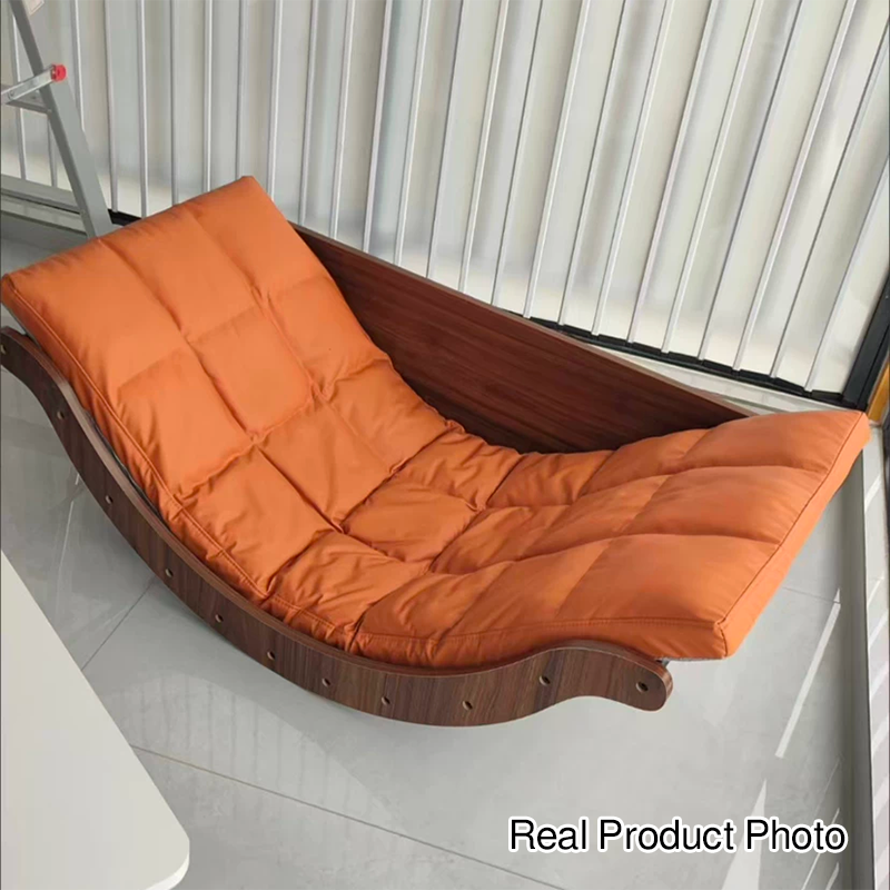 Mecedora Reclinable Nórdica Contemporánea Moon Boat con Respaldo de Piel Sintética, Algodón-Lino y HDF para Salón y Dormitorio