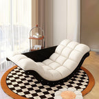 Mecedora Reclinable Nórdica Contemporánea Moon Boat con Respaldo de Piel Sintética, Algodón-Lino y HDF para Salón y Dormitorio