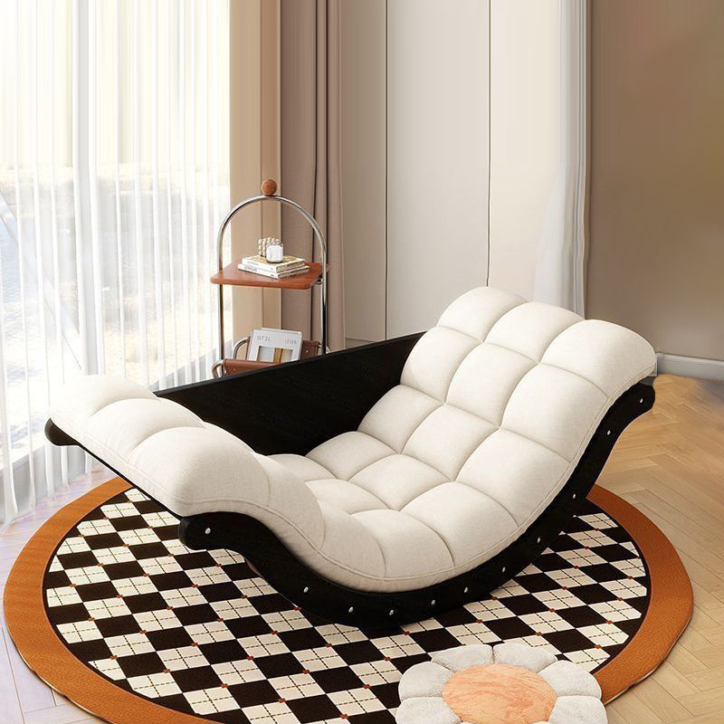Mecedora Reclinable Nórdica Contemporánea Moon Boat con Respaldo de Piel Sintética, Algodón-Lino y HDF para Salón y Dormitorio
