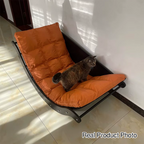 Mecedora Reclinable Nórdica Contemporánea Moon Boat con Respaldo de Piel Sintética, Algodón-Lino y HDF para Salón y Dormitorio