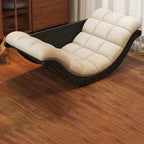 Mecedora Reclinable Nórdica Contemporánea Moon Boat con Respaldo de Piel Sintética, Algodón-Lino y HDF para Salón y Dormitorio