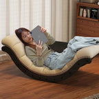 Mecedora Reclinable Nórdica Contemporánea Moon Boat con Respaldo de Piel Sintética, Algodón-Lino y HDF para Salón y Dormitorio