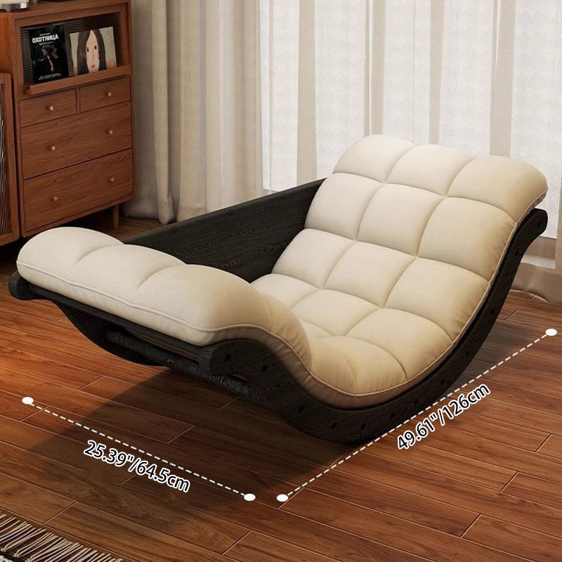 Mecedora Reclinable Nórdica Contemporánea Moon Boat con Respaldo de Piel Sintética, Algodón-Lino y HDF para Salón y Dormitorio