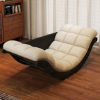 Mecedora Reclinable Nórdica Contemporánea Moon Boat con Respaldo de Piel Sintética, Algodón-Lino y HDF para Salón y Dormitorio