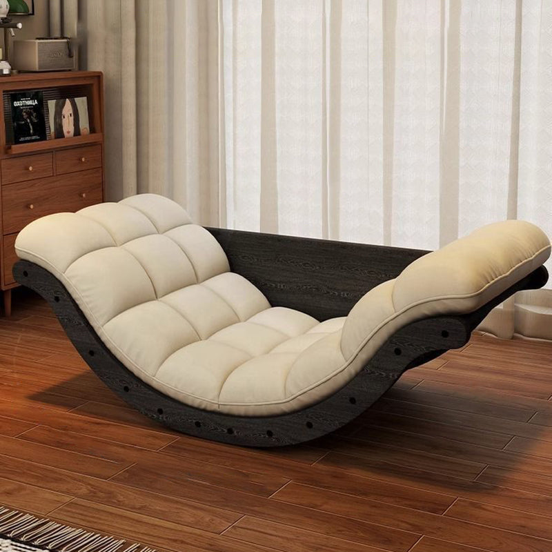 Mecedora Reclinable Nórdica Contemporánea Moon Boat con Respaldo de Piel Sintética, Algodón-Lino y HDF para Salón y Dormitorio