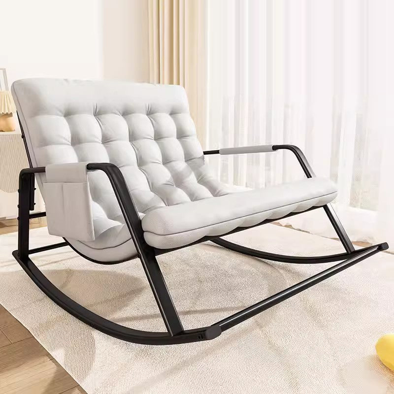 Nordic Contemporary Moon Rocking Chair with Synthetic Fabric Upholstery and Carbon Steel Frame, Featuring Backrest and Armrests for Living Room or Bedroom
