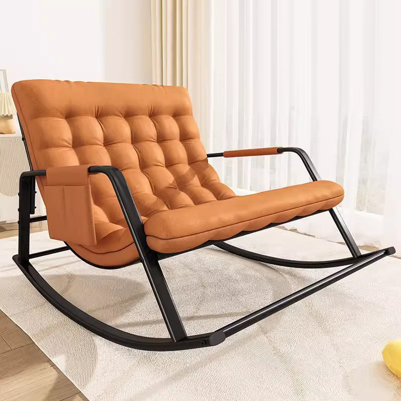 Nordic Contemporary Moon Rocking Chair with Synthetic Fabric Upholstery and Carbon Steel Frame, Featuring Backrest and Armrests for Living Room or Bedroom