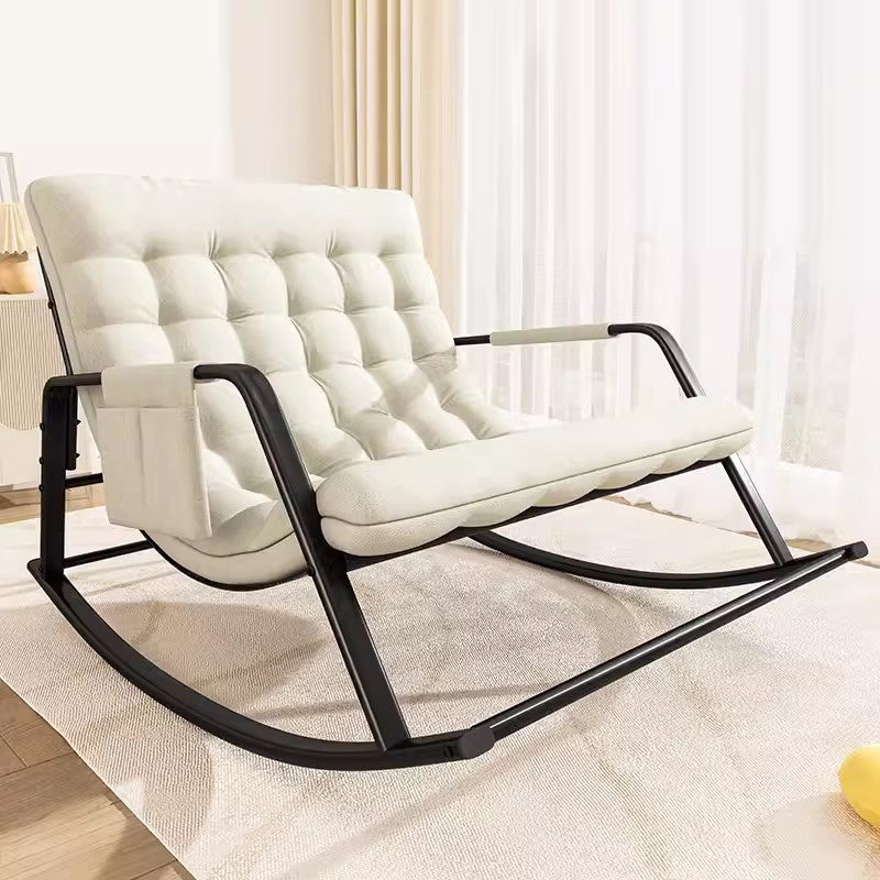 Nordic Contemporary Moon Rocking Chair with Synthetic Fabric Upholstery and Carbon Steel Frame, Featuring Backrest and Armrests for Living Room or Bedroom