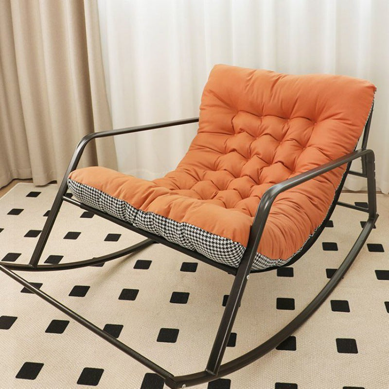 Nordic Contemporary Moon Rocking Chair with Synthetic Fabric Upholstery and Carbon Steel Frame, Featuring Backrest and Armrests for Living Room or Bedroom