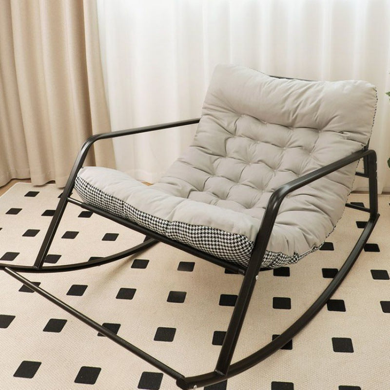Nordic Contemporary Moon Rocking Chair with Synthetic Fabric Upholstery and Carbon Steel Frame, Featuring Backrest and Armrests for Living Room or Bedroom