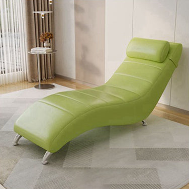 Modern Minimalist Waxed Leather & Synthetic Fabric Rectangular Recliner with Wood & Metal Frame and Backrest for Living Room & Bedroom