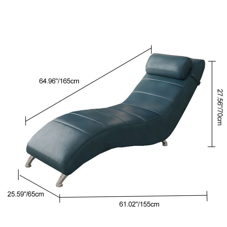 Modern Minimalist Waxed Leather & Synthetic Fabric Rectangular Recliner with Wood & Metal Frame and Backrest for Living Room & Bedroom
