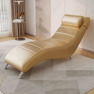 Modern Minimalist Waxed Leather & Synthetic Fabric Rectangular Recliner with Wood & Metal Frame and Backrest for Living Room & Bedroom