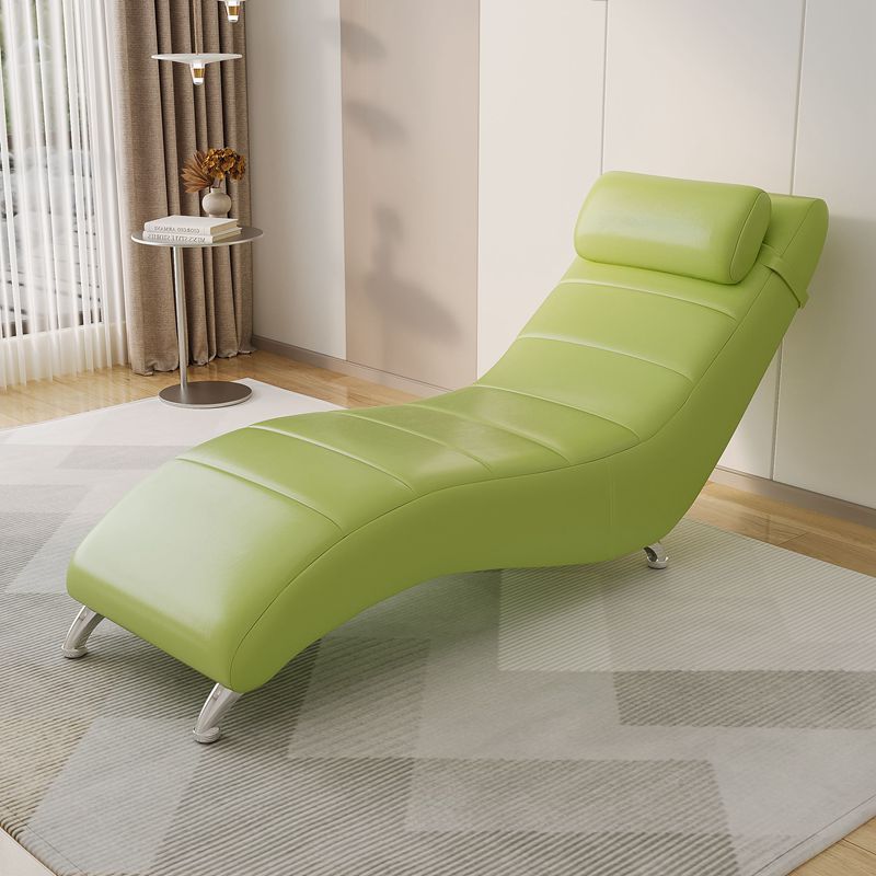 Modern Minimalist Waxed Leather & Synthetic Fabric Rectangular Recliner with Wood & Metal Frame and Backrest for Living Room & Bedroom