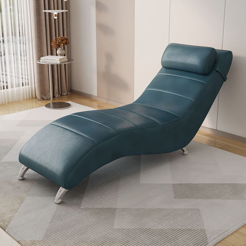 Modern Minimalist Waxed Leather & Synthetic Fabric Rectangular Recliner with Wood & Metal Frame and Backrest for Living Room & Bedroom