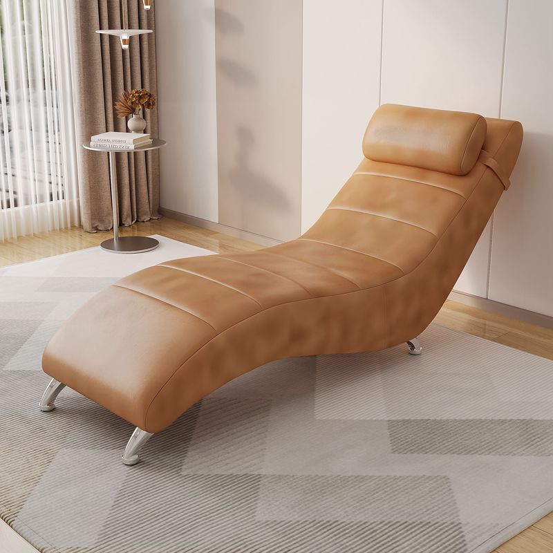 Modern Minimalist Waxed Leather & Synthetic Fabric Rectangular Recliner with Wood & Metal Frame and Backrest for Living Room & Bedroom