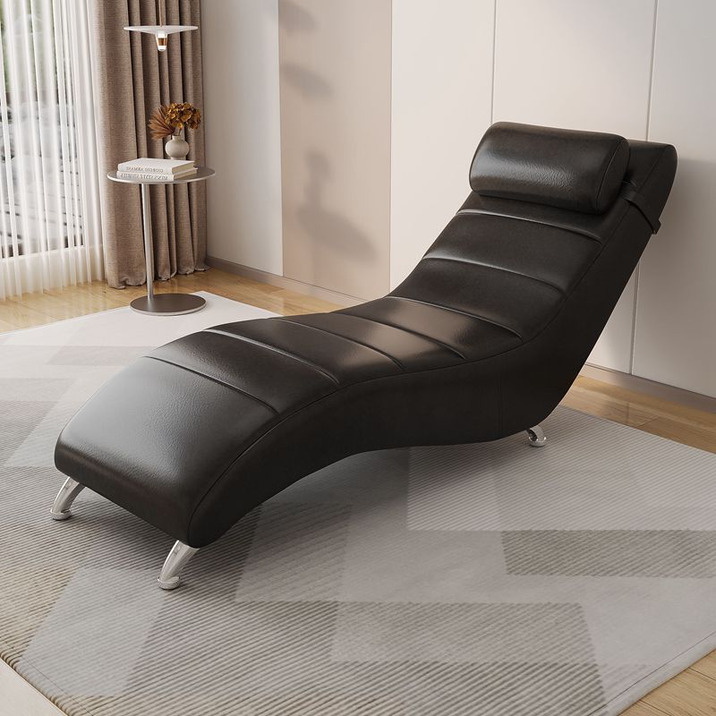 Modern Minimalist Waxed Leather & Synthetic Fabric Rectangular Recliner with Wood & Metal Frame and Backrest for Living Room & Bedroom