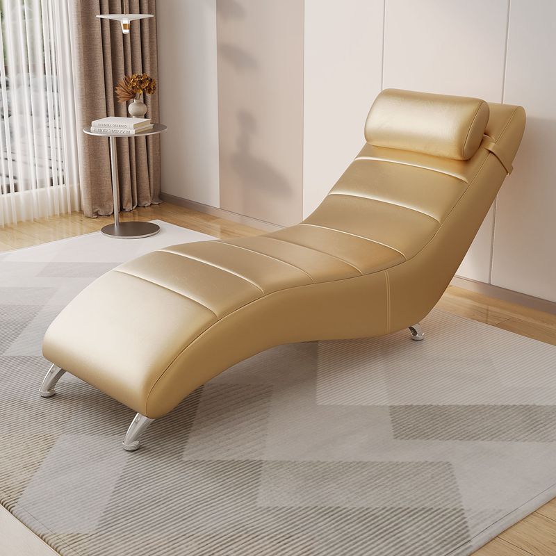 Modern Minimalist Waxed Leather & Synthetic Fabric Rectangular Recliner with Wood & Metal Frame and Backrest for Living Room & Bedroom