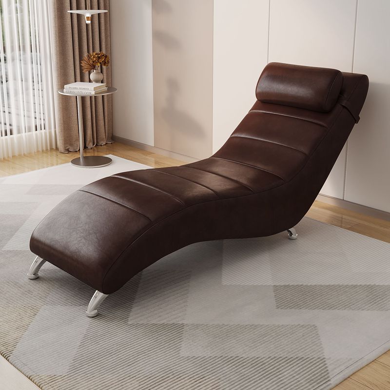 Modern Minimalist Waxed Leather & Synthetic Fabric Rectangular Recliner with Wood & Metal Frame and Backrest for Living Room & Bedroom
